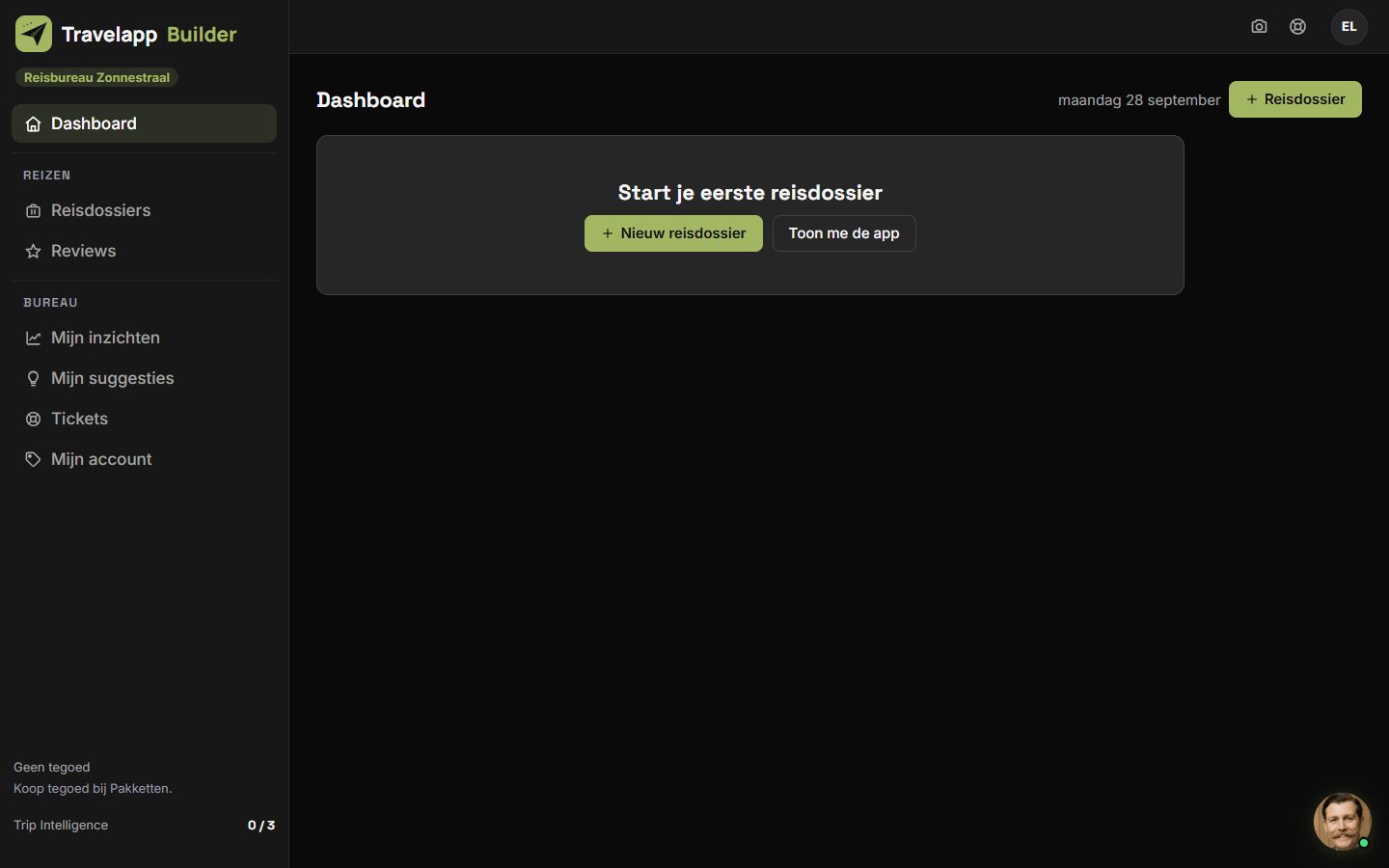 Dashboard · eerste reisdossier