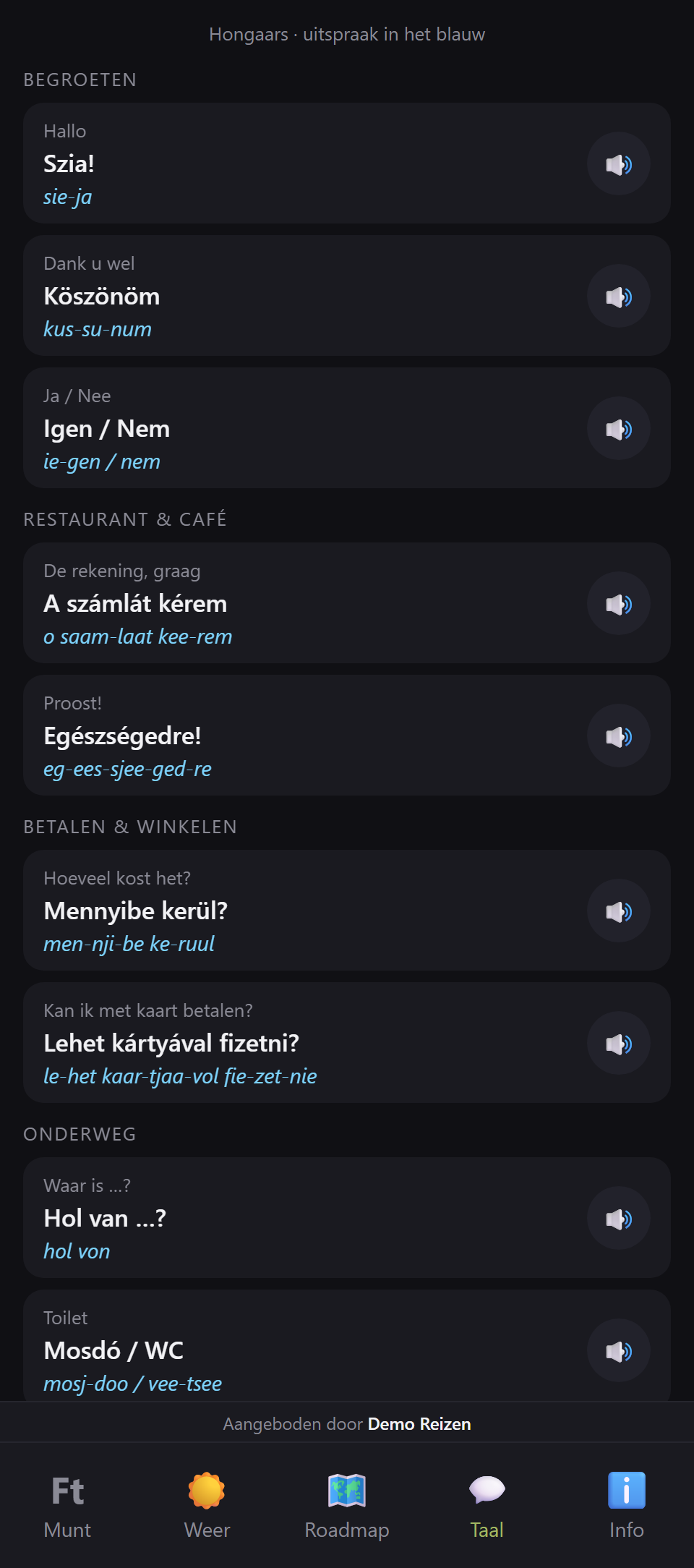 Language phrases with pronunciation