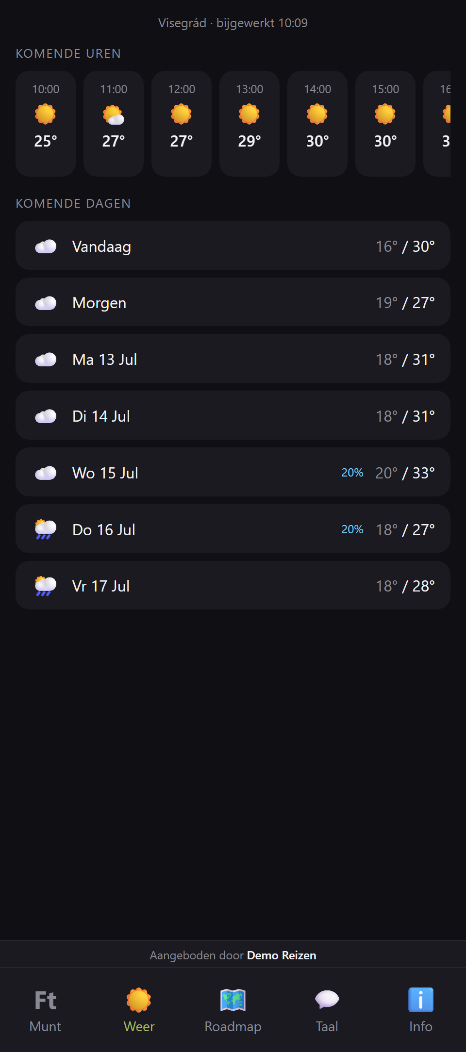 Weather per destination on the route